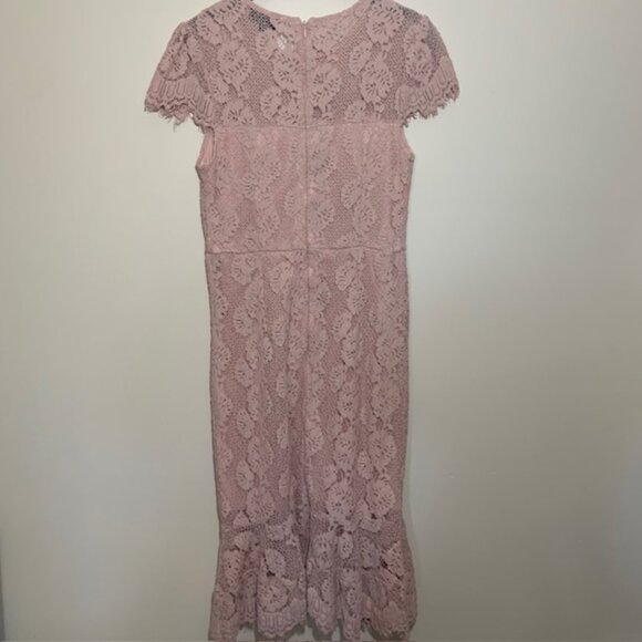 Lamilus Soft Pink Lace Crochet Floral Wedding Cocktail Party Dress - Size M - Picture 7 of 8